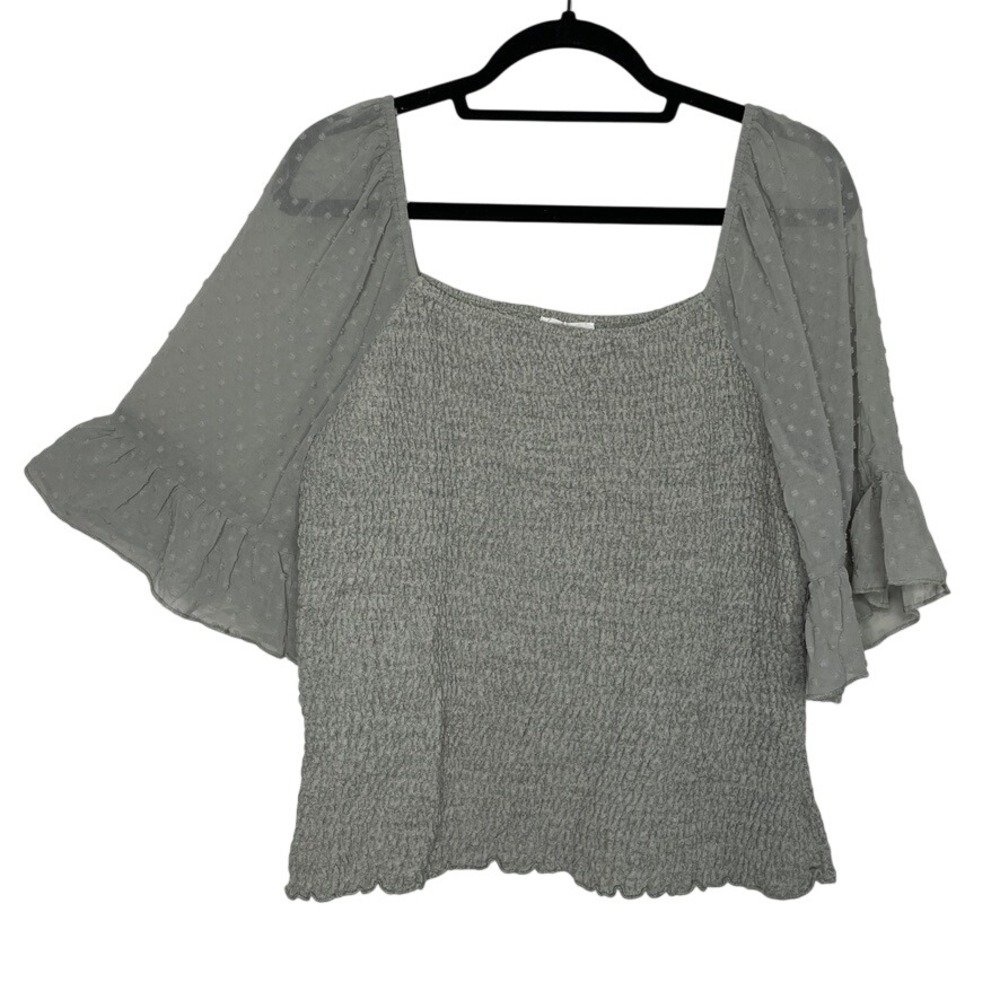 Siren Lily Smocked Top Womens 1X Sage Green Swiss Dot Bell Sleeve Cottagecore